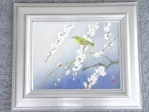 絵画　田村仁美筆　「早春」　肉筆額装